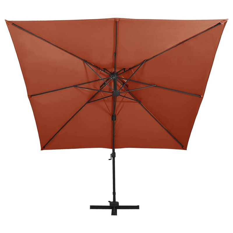 Foto van The living store tuinparasol - terracotta - 300 x 300 x 258 cm - met kruisvoet - kantelbaar en 360 graden draaibaar -