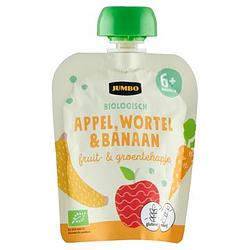 Foto van Jumbo biologisch fruit & groentehapje 6+ maanden appel, wortel & banaan 90g