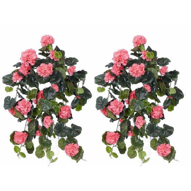 Foto van 2x roze geranium kunstplant hangplanten 70 cm - kunstplanten