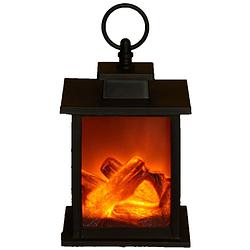 Foto van Sfeerhaard/open haard lantaarn zwart met led verlichting l12 x b12 x h18,5 cm - lantaarns