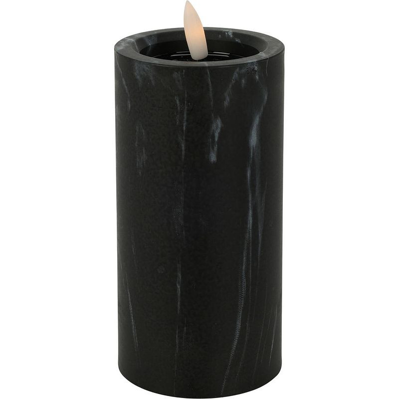 Foto van Home & styling led kaars/stompkaars - marmer zwart -d7,5 x h15 cm - led kaarsen