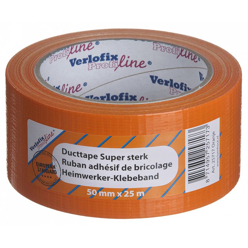 Foto van Verlofix duct tape supersterk 50 mm x 25 m pvc oranje