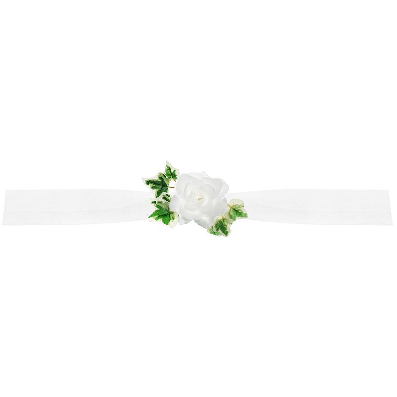 Foto van Trouwauto lint roosjes - bruiloft - wit met groen blad - just married - feestdecoratievoorwerp