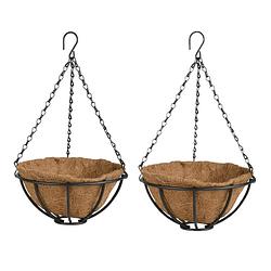 Foto van 2x stuks metalen hanging baskets / plantenbakken met ketting 25 cm inclusief kokosinlegvel - plantenbakken