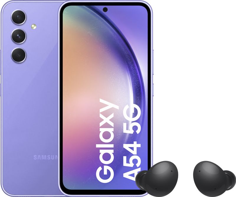 Foto van Samsung galaxy a54 128gb paars 5g + galaxy buds 2 zwart