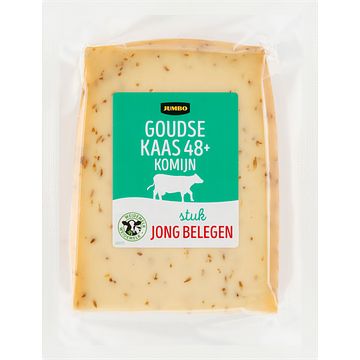 Foto van Jumbo goudse kaas 48+ jong belegen komijn stuk 450g