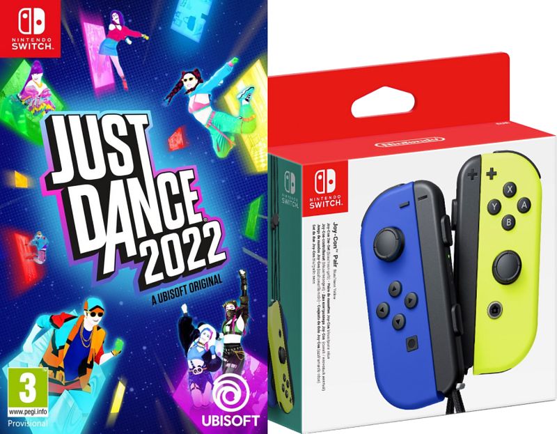 Foto van Just dance 2022 + nintendo switch joy-con set blauw/neon geel