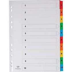 Foto van Pergamy tabbladen met indexblad, ft a4, 11-gaatsperforatie, geassorteerde kleuren, set 1-10