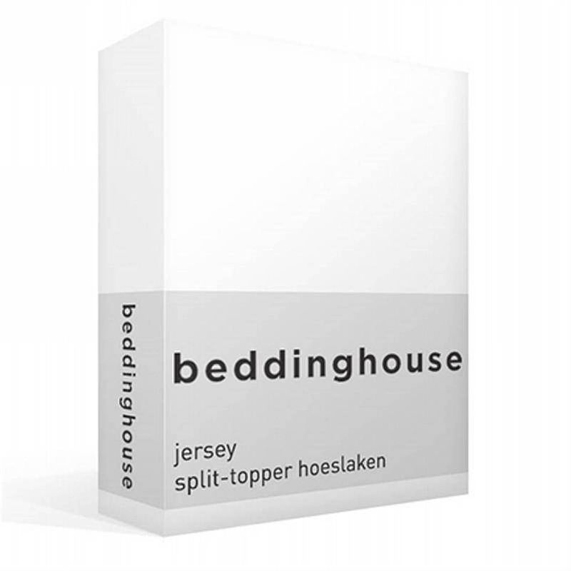 Foto van Beddinghouse jersey split-topper hoeslaken - 100% gebreide jersey katoen - lits-jumeaux (160x200/220 cm) - white