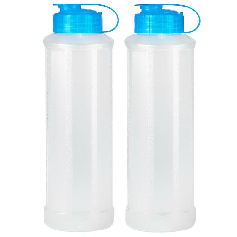 Foto van Drinkfles/waterfles/bidon - 2x - 1600 ml - transparant/blauw - kunststof - drinkflessen