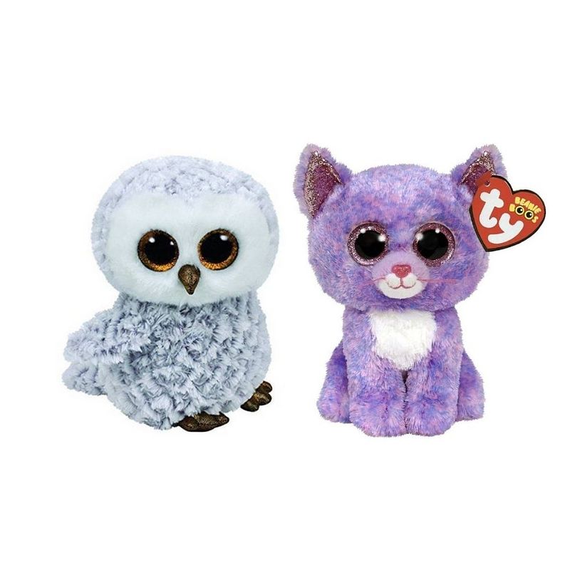 Foto van Ty - knuffel - beanie boo's - owlette owl & cassidy cat