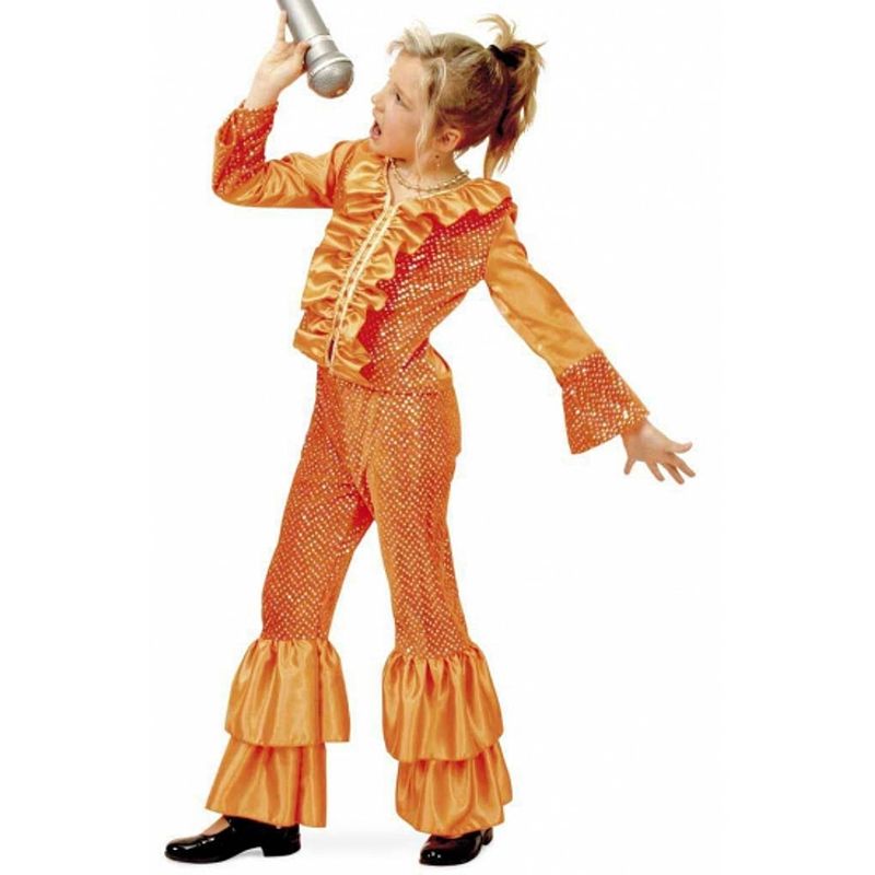 Foto van Oranje glitter kostuum voor meisjes 152 (12 jaar) - carnavalskostuums