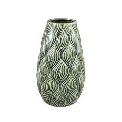 Foto van Ptmd lesly dark green ceramic pot wavy pattern m