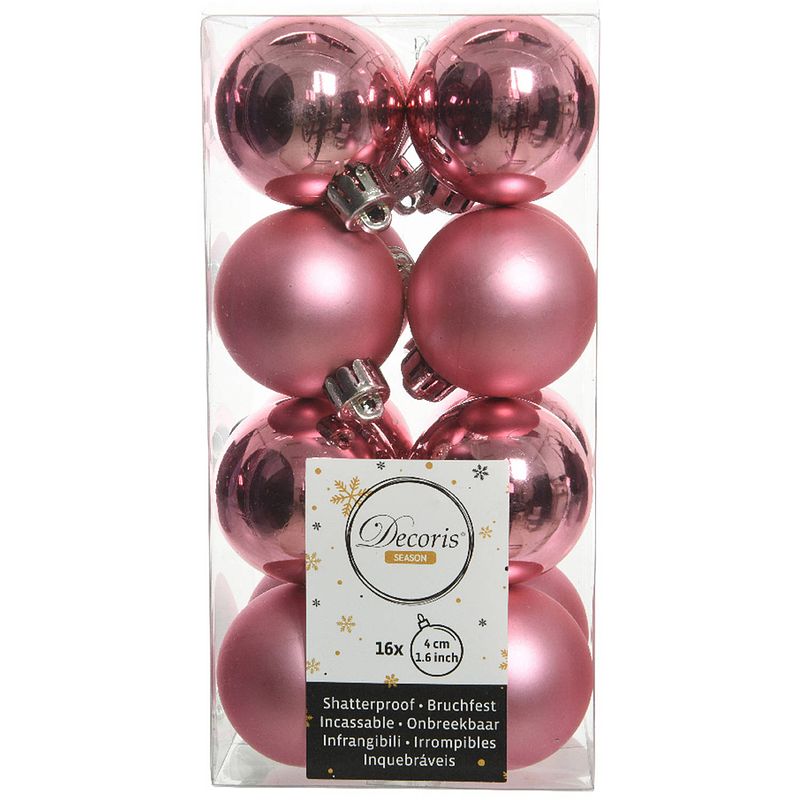 Foto van 16x stuks kunststof kerstballen lippenstift roze 4 cm glans/mat - kerstbal