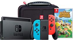 Foto van Nintendo switch rood/blauw + animal crossing new horizons + big ben travel case