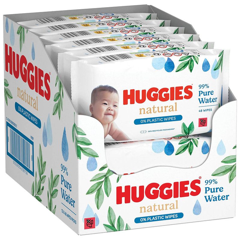 Foto van Huggies - natural - 0% plastic - billendoekjes - 384 babydoekjes - 8 x 48