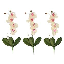 Foto van 3x wit/roze orchidee/phalaenopsis kunstplanten 44 cm voor binnen - kunstbloemen