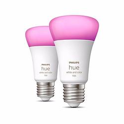 Foto van Philips hue standaardlamp a60 e27 2-pack wit en gekleurd licht