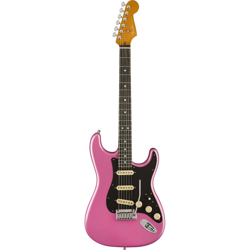 Foto van Fender american ultra stratocaster bubble gum metallic eb elektrische gitaar met koffer