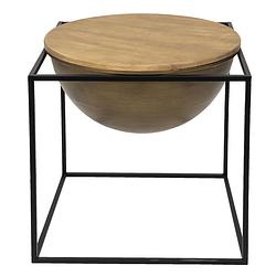 Foto van Clayre & eef bijzettafel 53*53*55 cm bruin zwart ijzer hout side table wijnglazen houder wijnglazen rek bruin side