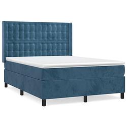 Foto van The living store boxspringbed - fluweel - donkerblauw - 203 x 147 x 118/128 cm - pocketvering - middelhard