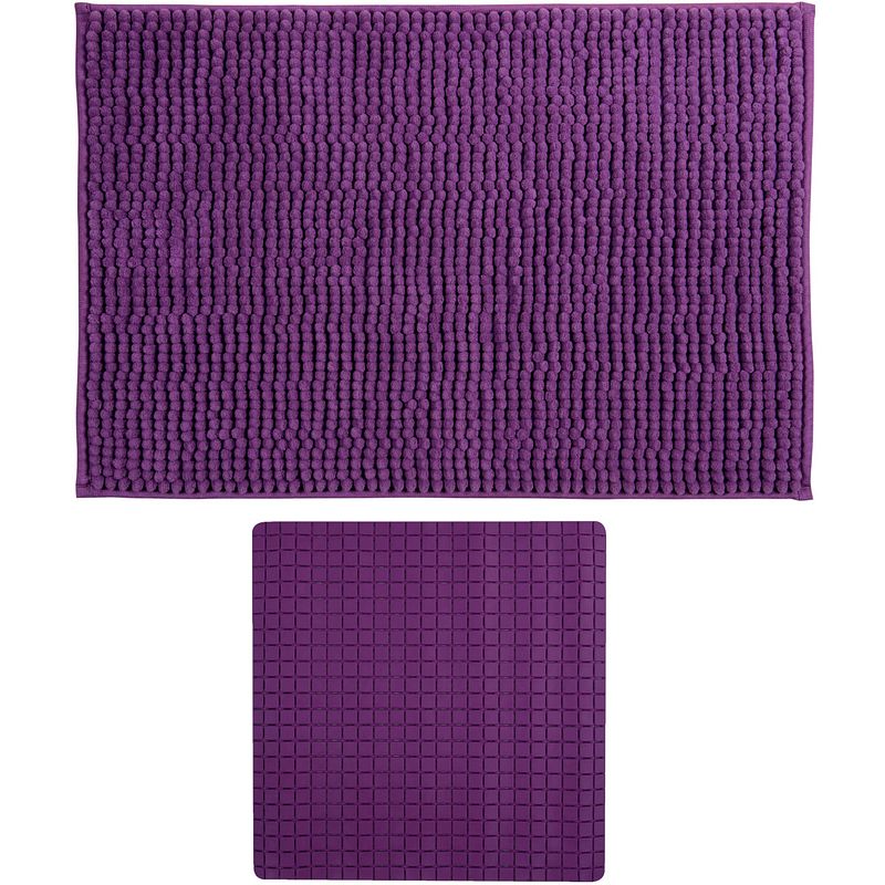 Foto van Msv douche anti-slip mat en droogloop mat - sevilla badkamer set - rubber/microvezel - paars - badmatjes