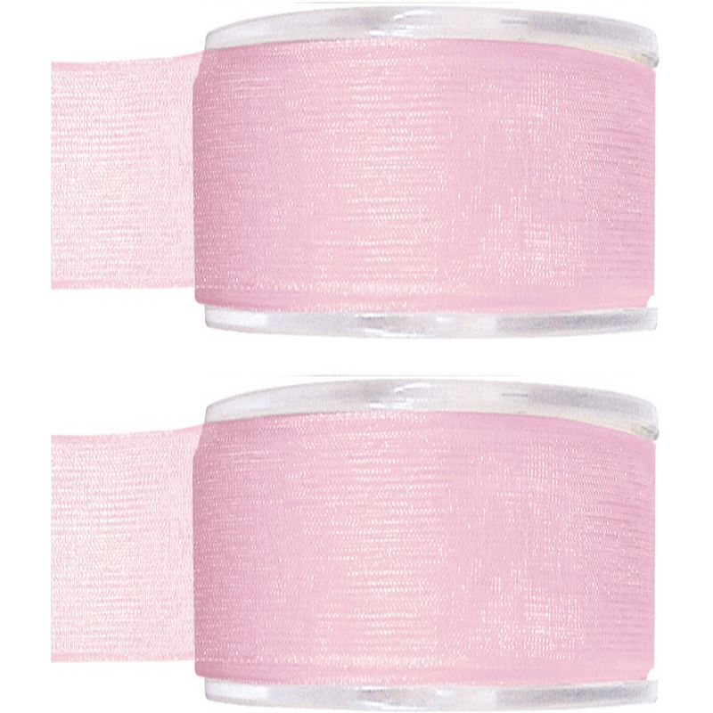 Foto van 2x hobby/decoratie roze organza sierlinten 4 cm/40 mm x 20 meter - cadeaulinten