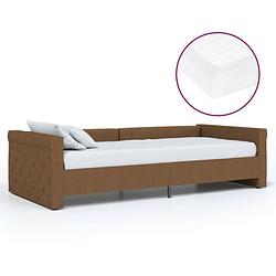 Foto van The living store bedbank bruin - slaapbankframe met usb - pocketveringmatras - 221x97x62cm