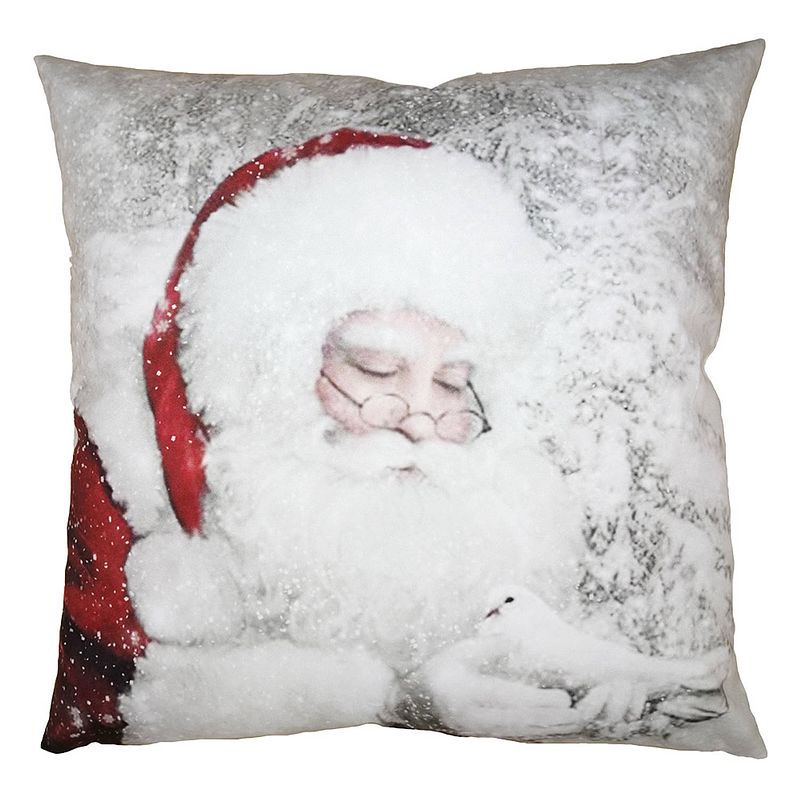 Foto van Clayre & eef kussenhoes 45x45 cm wit rood polyester kerstman sierkussenhoes wit sierkussenhoes