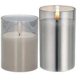 Foto van Set van 2x luxe led kaarsen in grijs glas 10 en 12.5 cm met timer - led kaarsen