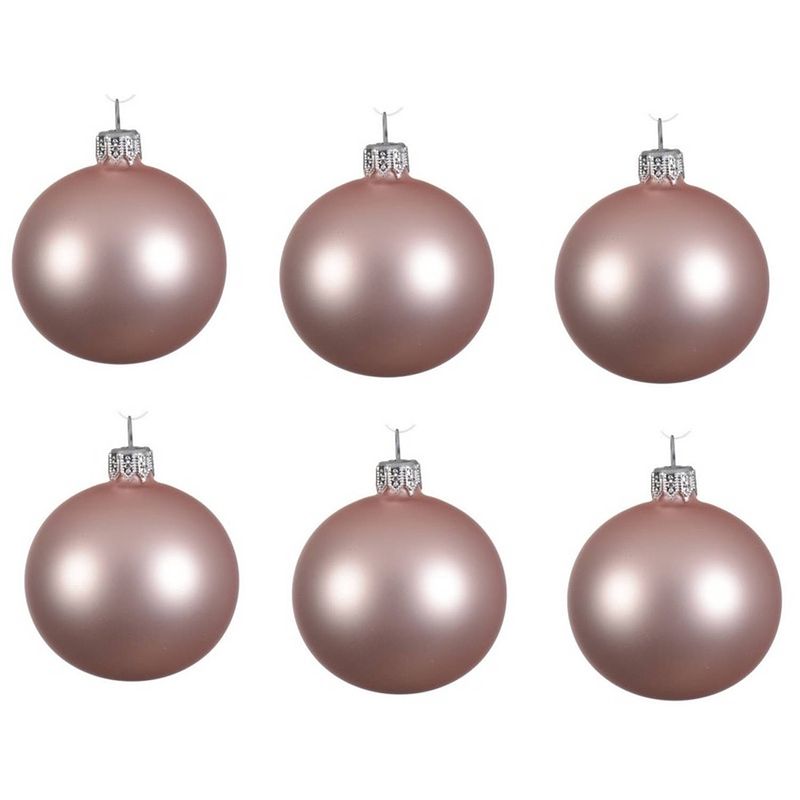 Foto van 6x glazen kerstballen mat lichtroze 8 cm kerstboom versiering/decoratie - kerstbal