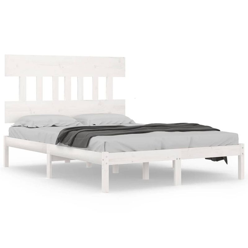 Foto van The living store bedframe grenenhout - 205.5 x 125.5 x 31 cm - wit - geschikt voor 120 x 200 cm matras