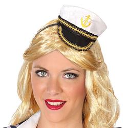 Foto van Atosa verkleed diadeem mini hoedje - zwart/wit - meisjes/dames - matroos/kaptein/sailor thema - verkleedhoofddeksels
