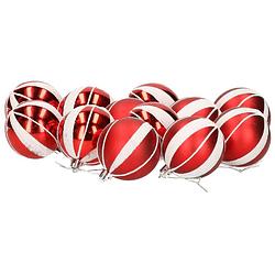 Foto van 12x stuks gedecoreerde kerstballen rood kunststof 6 cm - kerstbal