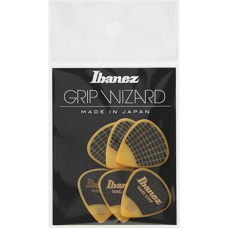 Foto van Ibanez ppa16hsgye grip wizard sand grip plectrumset 6-pack heavy geel