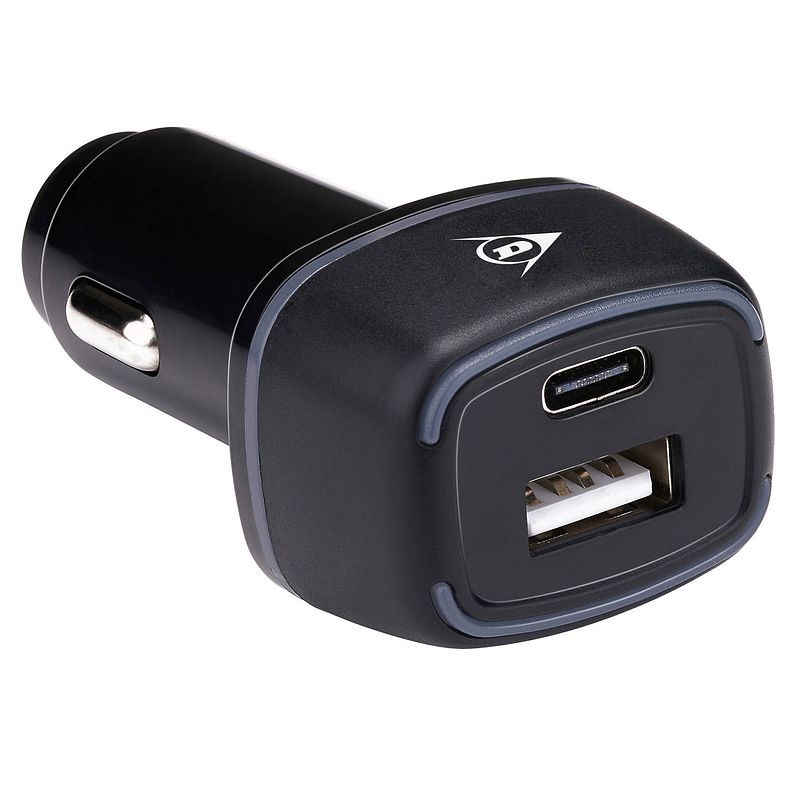 Foto van Dunlop autolader usb - met usb-a en usb-c aansluiting - power delivery/ fast charge 18w - kunststof - zwart