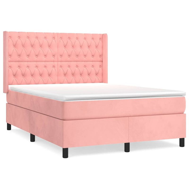 Foto van The living store boxspringbed - the living store - bed - 193 x 147 x 118/128 cm - fluweel - roze - pocketvering matras