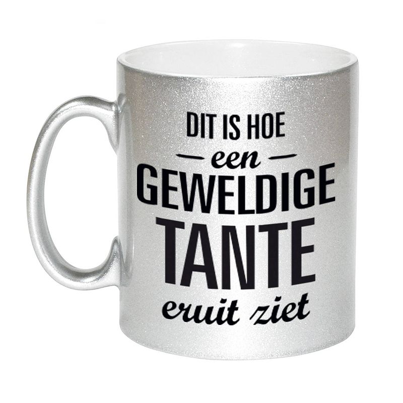 Foto van Zilveren geweldige tante cadeau koffiemok / theebeker 330 ml - feest mokken