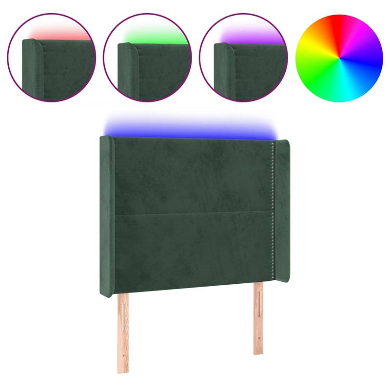 Foto van The living store hoofdbord fluweel - groen - 103x16x118/128 cm - verstelbaar en comfortabel - inclusief led-strip