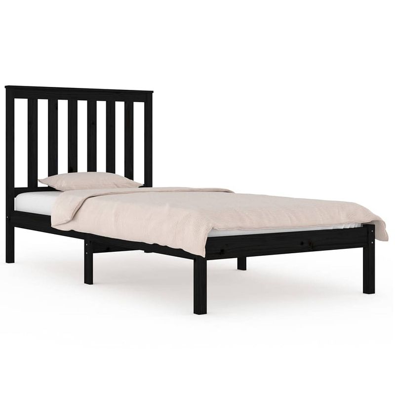 Foto van The living store houten bedframe - massief grenenhout - 205.5 x 105.5 x 31 cm - zwart