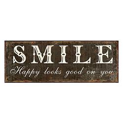 Foto van Clayre & eef tekstbord 36x13 cm bruin wit ijzer rechthoek smile wandbord bruin wandbord