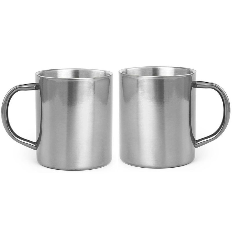 Foto van Set van 2x stuks koffie drinkbekers/mokken zilver metallic rvs 280 ml - bekers