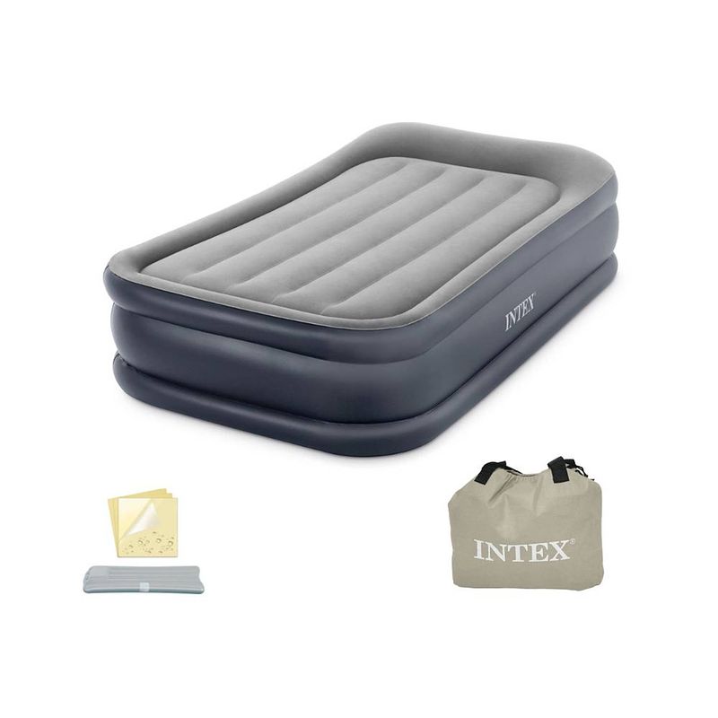Foto van Intex deluxe pillow rest raised - luchtbed - 1-persoons - 99x191x42 cm (bxlxh) - grijs - met ingebouwde motorpomp