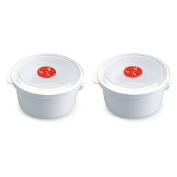 Foto van 2x stuks magnetron voedsel opwarm potjes/bakjes 2 liter met speciale deksel - magnetrondeksel