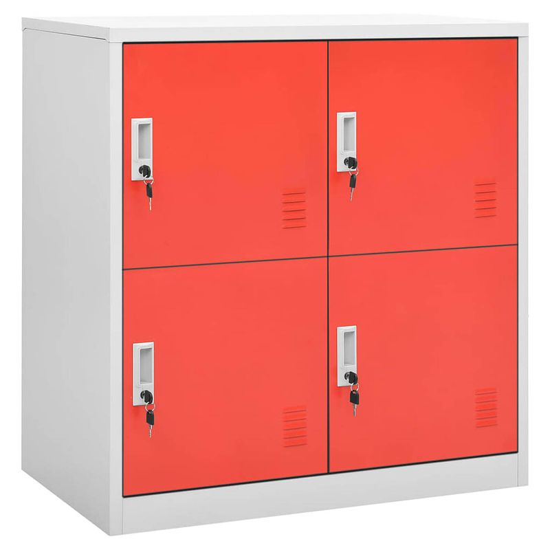 Foto van The living store lockerkast opbergkast - 90 x 45 x 92.5 cm - staal lichtgrijs rood