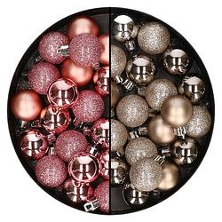 Foto van 40x stuks kleine kunststof kerstballen roze en champagne 3 cm - kerstbal