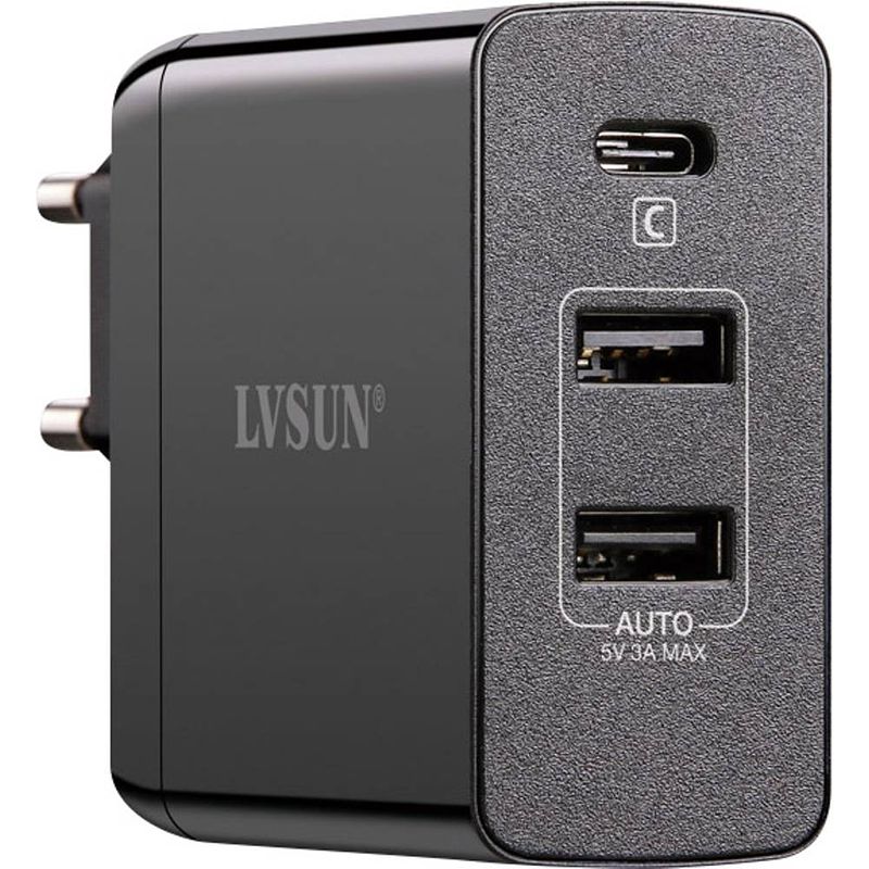 Foto van Lvsun travel ls-qw45-pd usb-oplader thuis uitgangsstroom (max.) 6000 ma 3 x usb, usb-c bus usb power delivery (usb-pd)