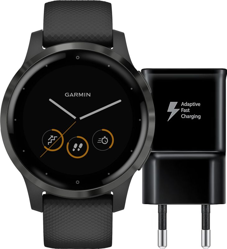 Foto van Garmin vivoactive 4 zwart 45 mm + samsung adaptive fast charging oplader met usb a poort