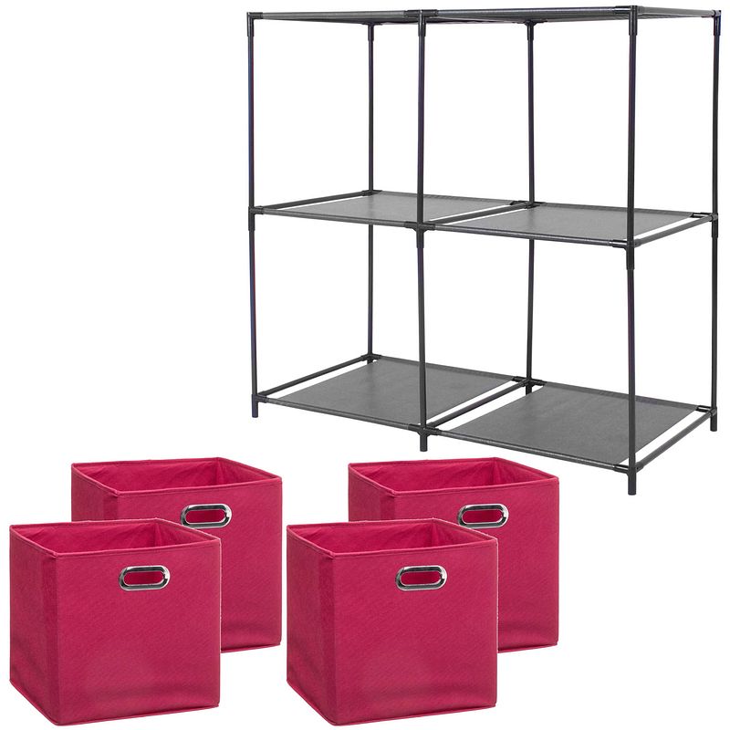 Foto van 5five kastmandjes/opberg mandjes - roze - 4x stuks van 29 liter - rekje is 68 x 70 cm - opbergmanden