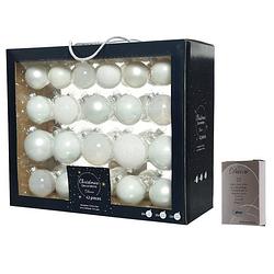 Foto van Kerstversiering glazen kerstballen mix pakket 5-6-7 cm wit 42x stuks met haakjes - kerstbal